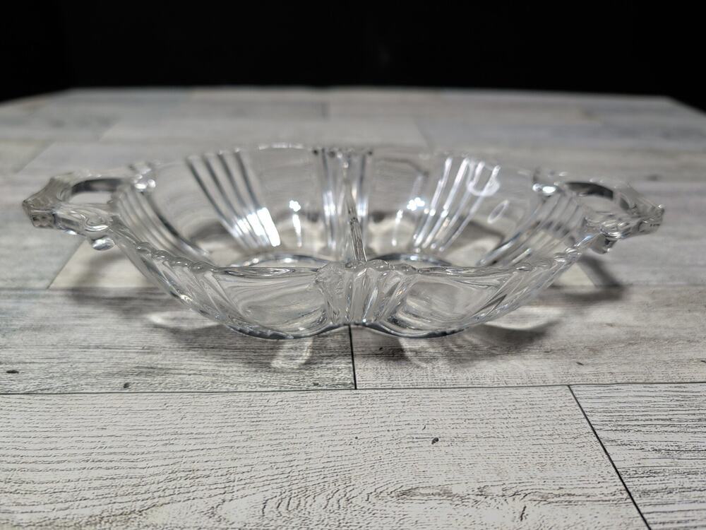 Fostoria VTG Glass Sunray Divided Relish Tray w Handles Clear 8"x4" 1935-1943